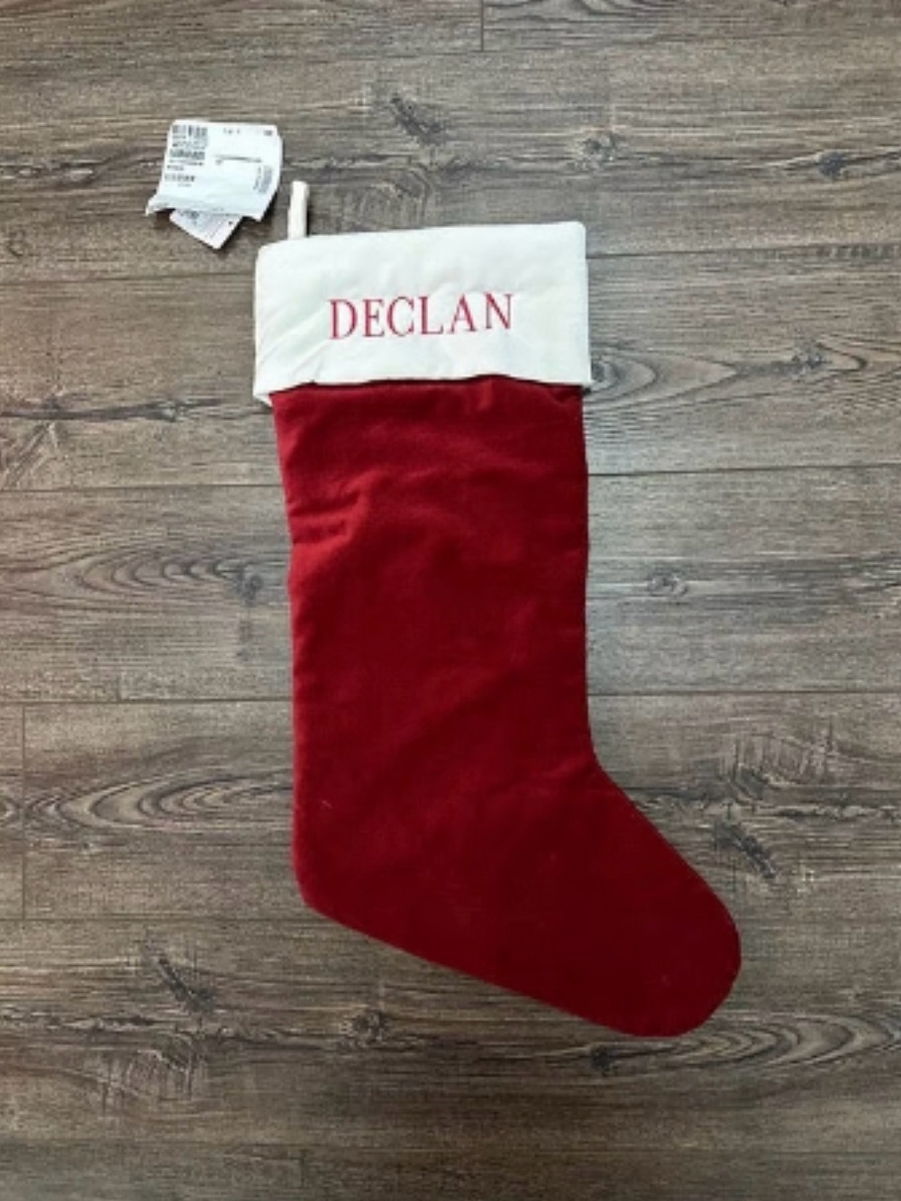 Pottery Barn Kids Red and White Personalized Holiday Stocking: DECLAN